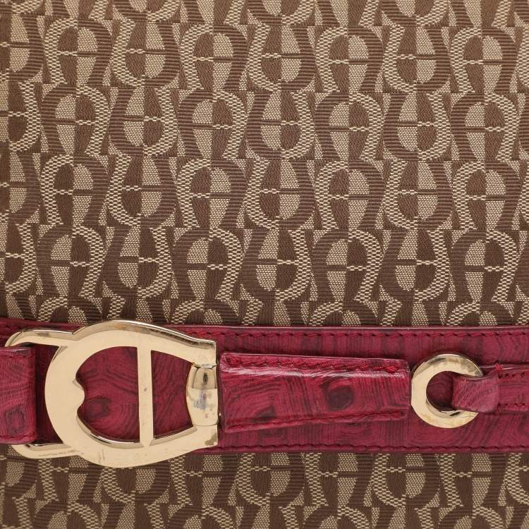 Pre Owned Aigner Beige/Pink Signature Canvas and Leather Tote