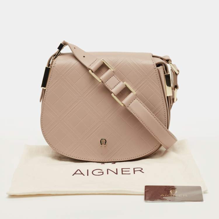 Pre Owned Aigner Vittoria Old Rose Embossed Leather Shoulder Bag
