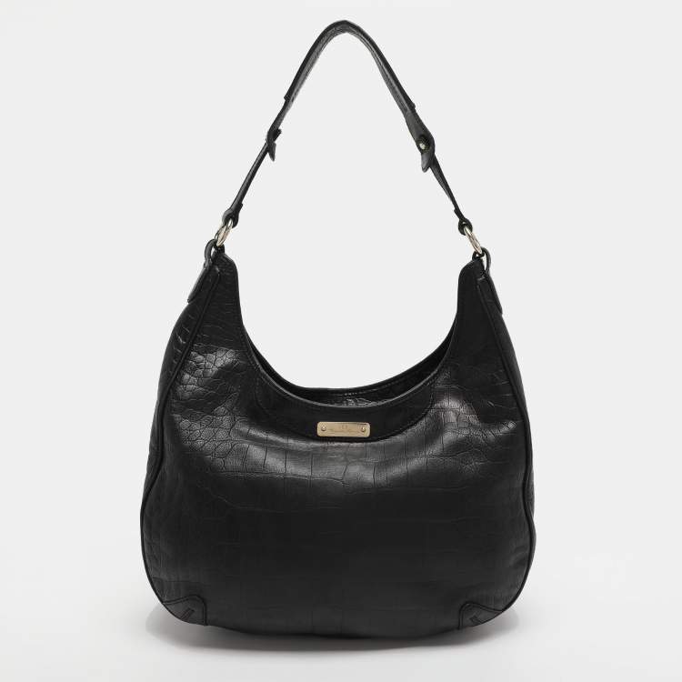 Pre Owned Aigner Black Croc Embossed Leather Hobo