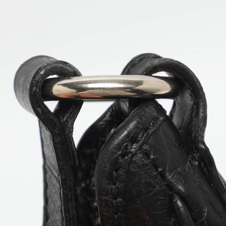 Pre Owned Aigner Black Croc Embossed Leather Hobo