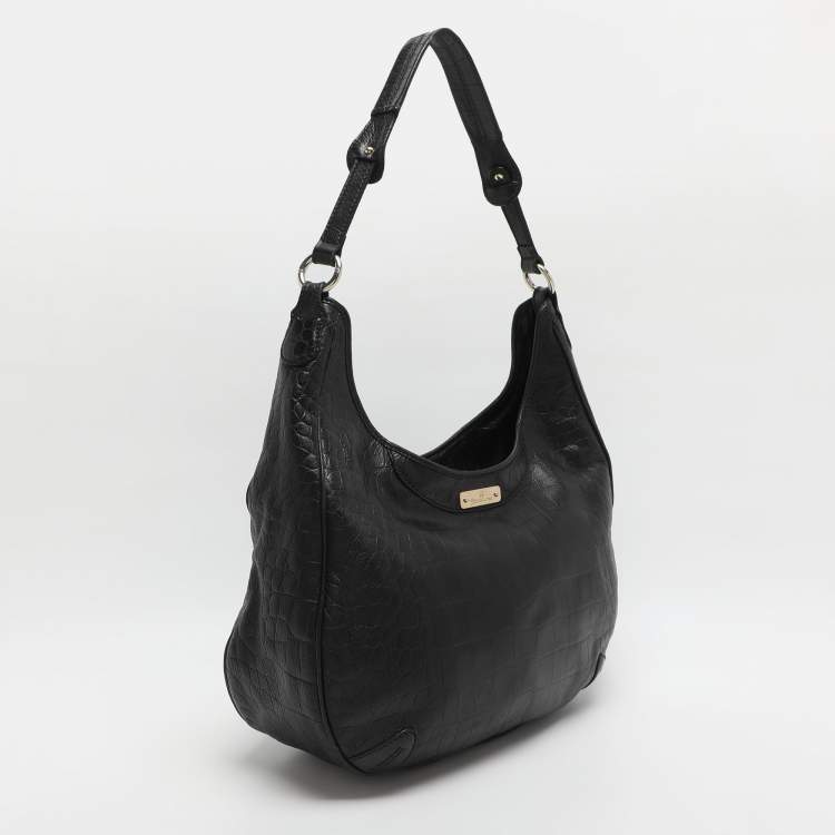Pre Owned Aigner Black Croc Embossed Leather Hobo