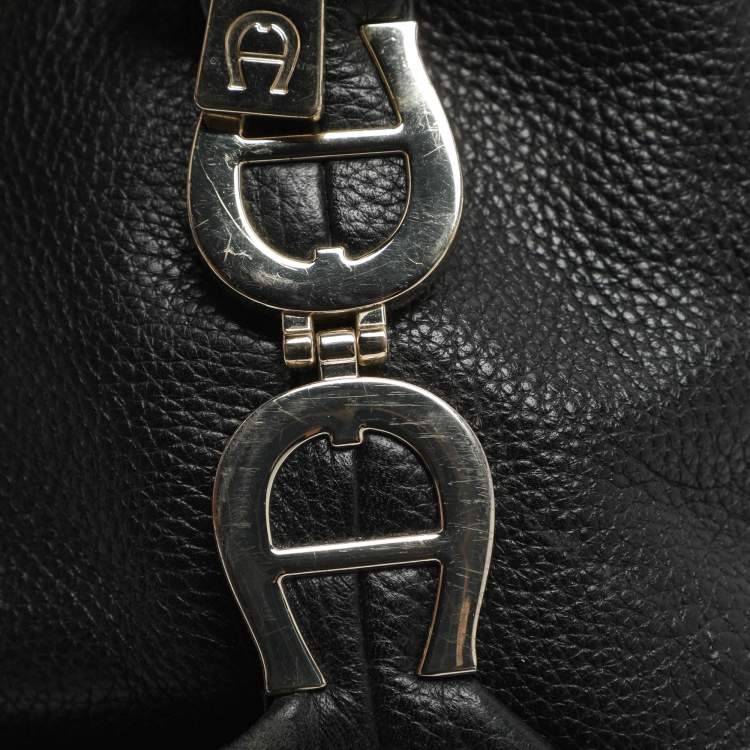 Pre Owned Aigner Black Leather Satchel