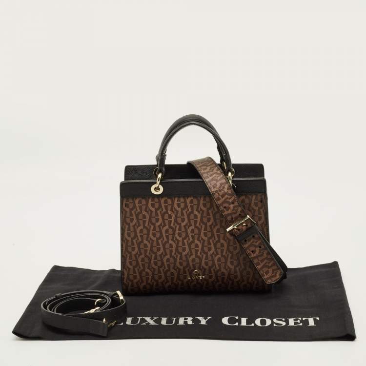 Pre Owned Aigner Carol Brown/Black Signature Coated Canvas Top Handle Bag