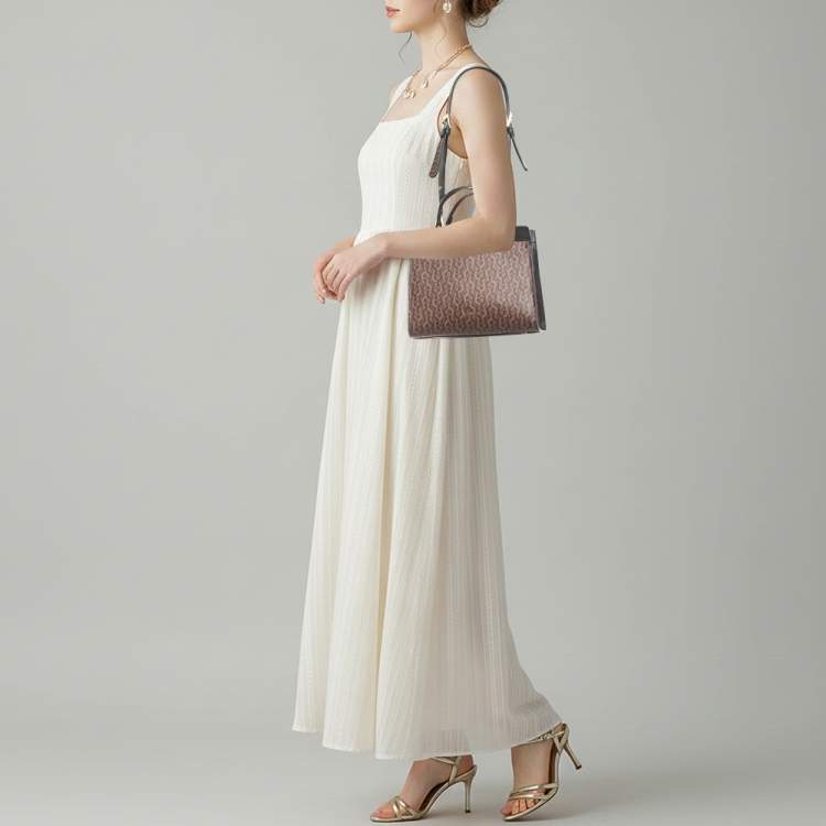 Pre Owned Aigner Carol Brown/Black Signature Coated Canvas Top Handle Bag