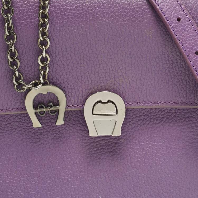 Pre Owned Aigner Genoveva Purple Leather Flap Top Handle Bag