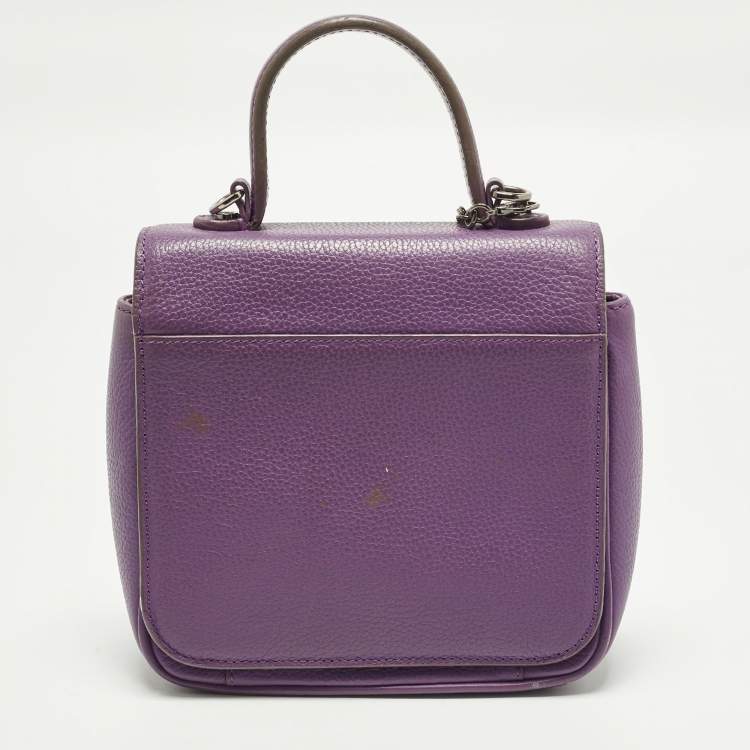 Pre Owned Aigner Genoveva Purple Leather Flap Top Handle Bag