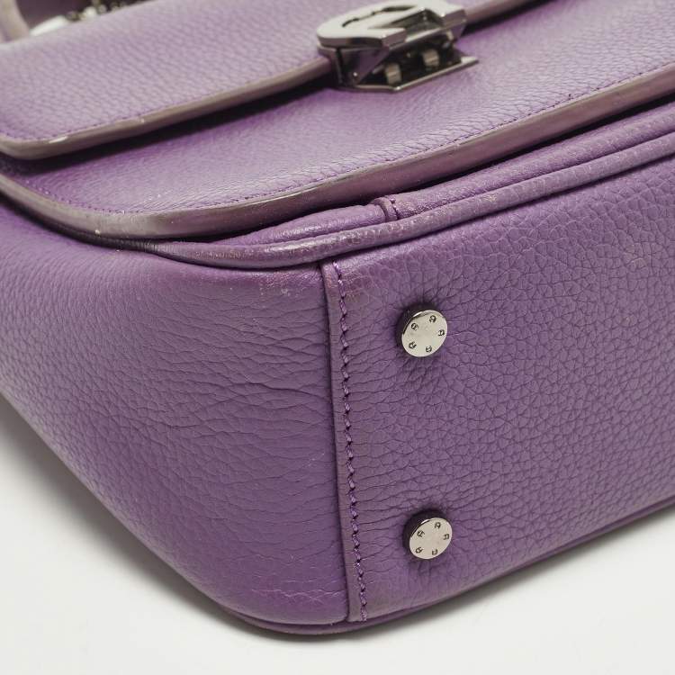 Pre Owned Aigner Genoveva Purple Leather Flap Top Handle Bag