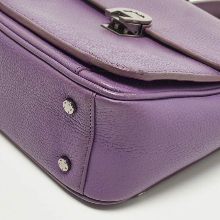 Pre Owned Aigner Genoveva Purple Leather Flap Top Handle Bag