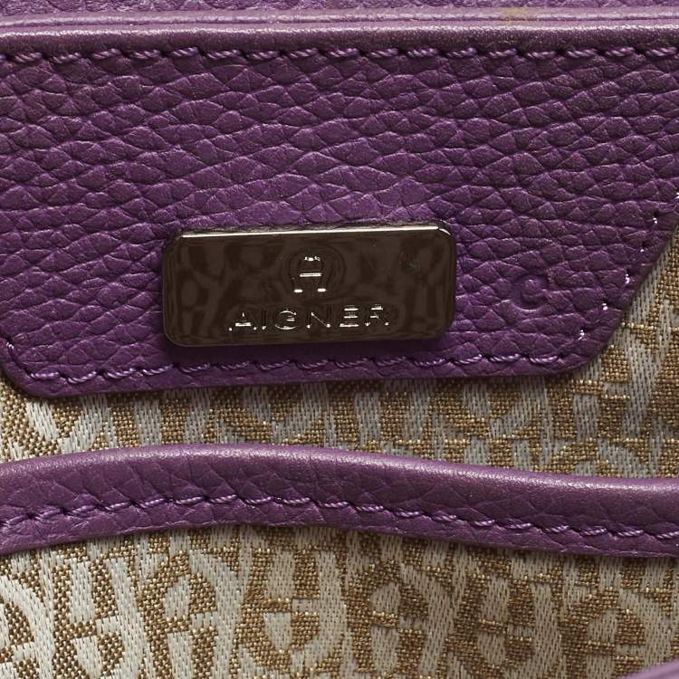 Pre Owned Aigner Genoveva Purple Leather Flap Top Handle Bag