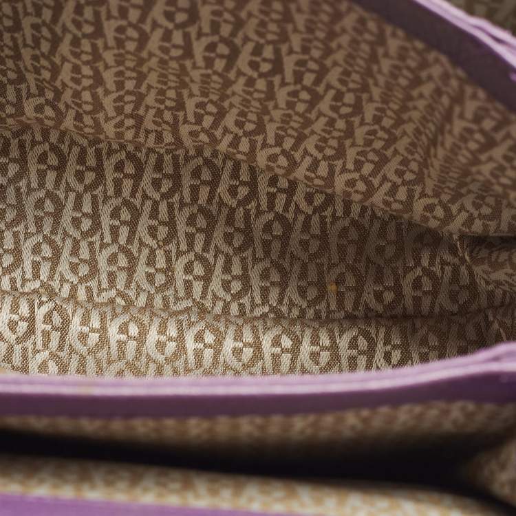 Pre Owned Aigner Genoveva Purple Leather Flap Top Handle Bag