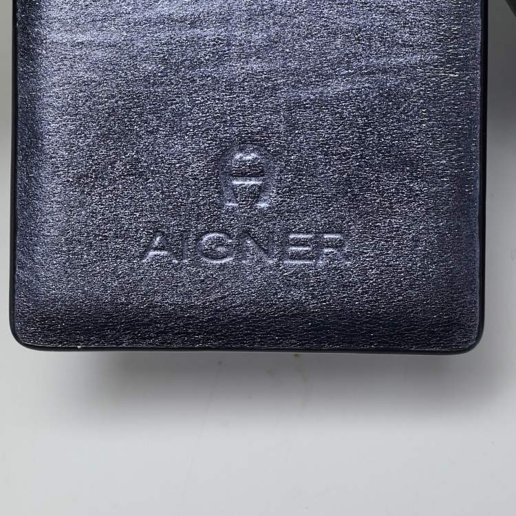 Pre Owned Aigner Black Leather Flap Shoulder Bag