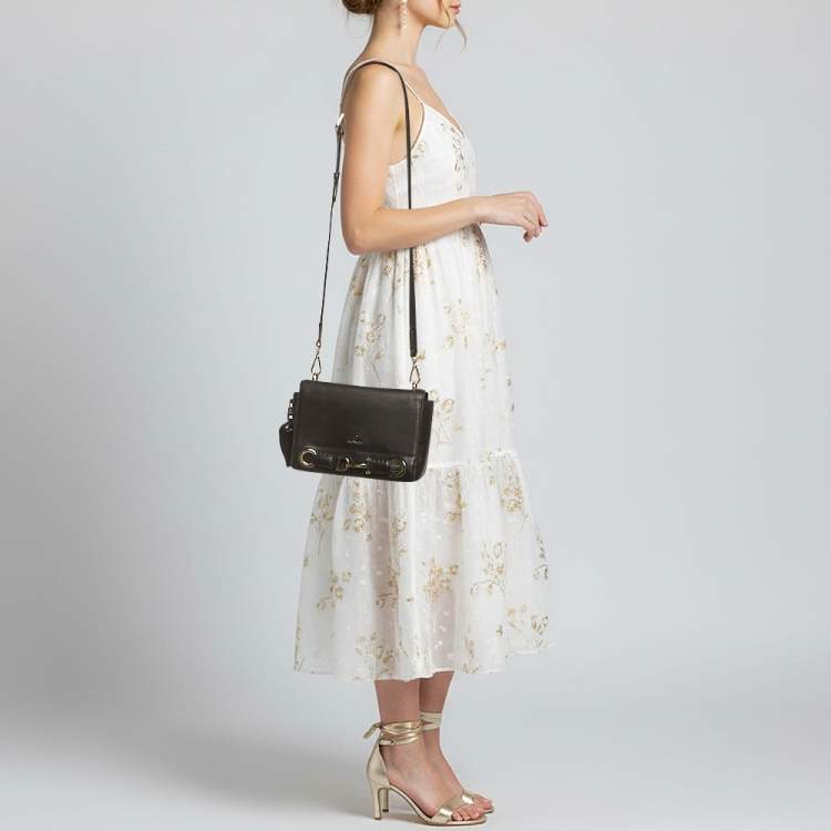 Pre Owned Aigner Black Leather Flap Shoulder Bag