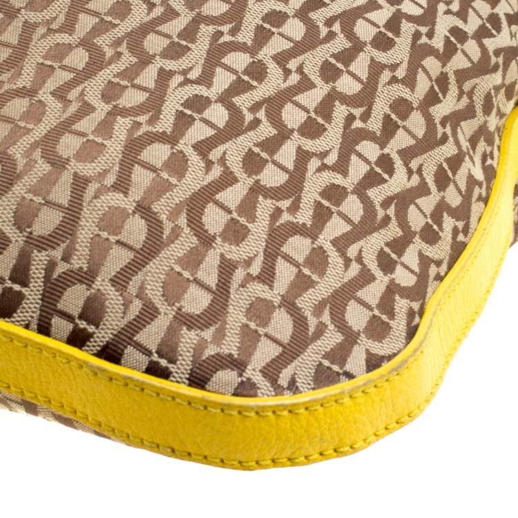 Pre Owned Aigner Beige/Yellow Signature Canvas Crossbody Bag