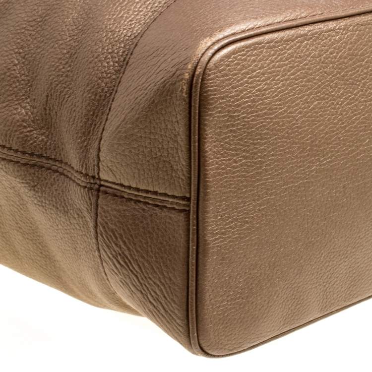 Pre Owned Aigner Metallic Brown Pebbled Leather Logo Tote