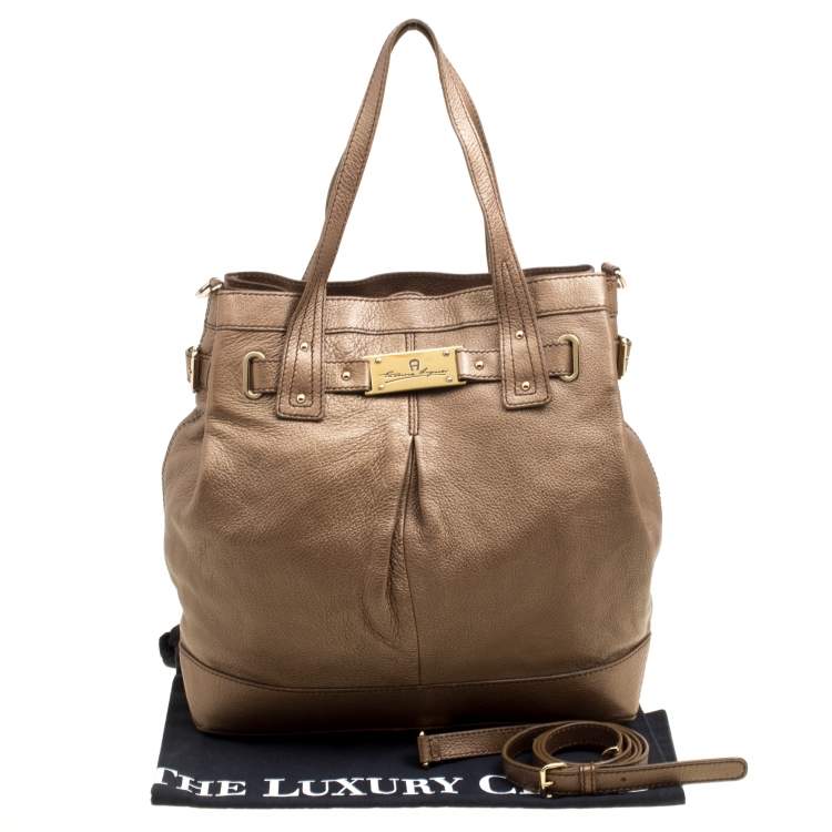 Pre Owned Aigner Metallic Brown Pebbled Leather Logo Tote