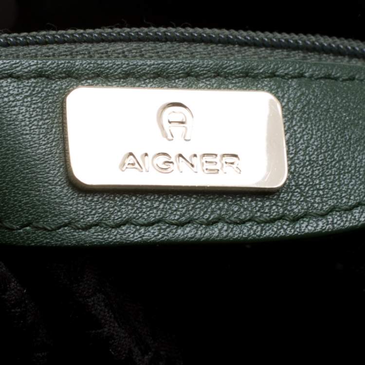 Pre Owned Aigner Green Leather Tote
