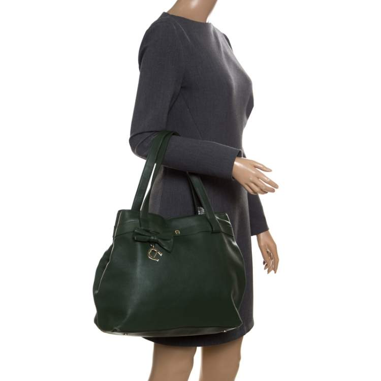 Pre Owned Aigner Green Leather Tote