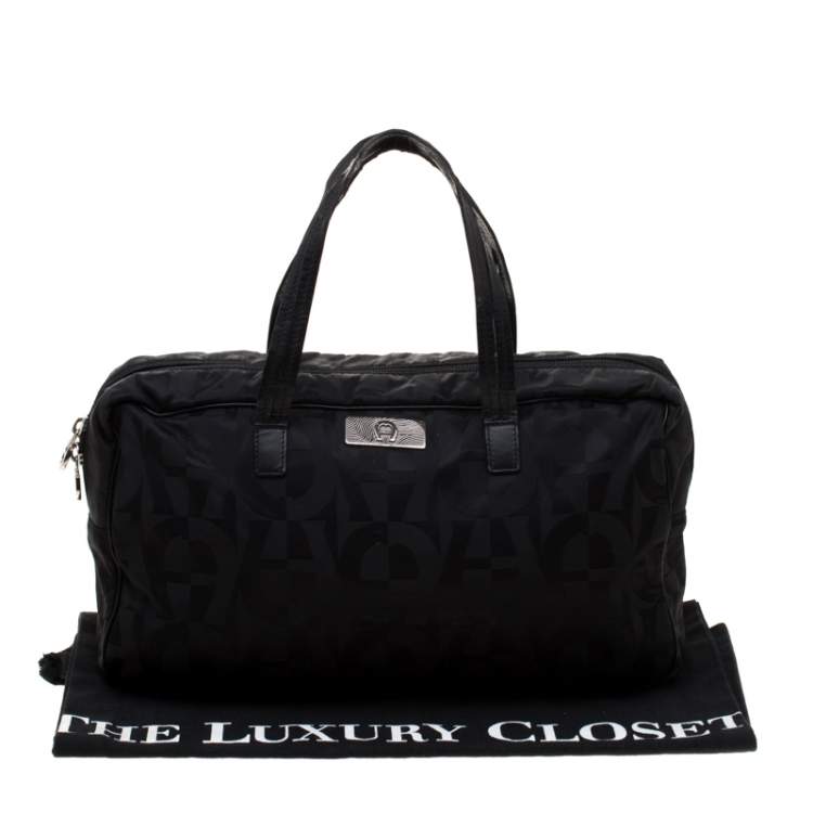 Pre Owned Aigner Black Nylon Satchel