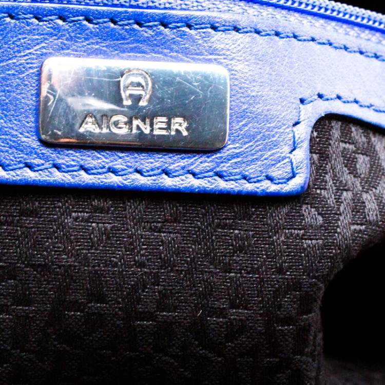 Pre Owned Aigner Blue Violet Leather Satchel
