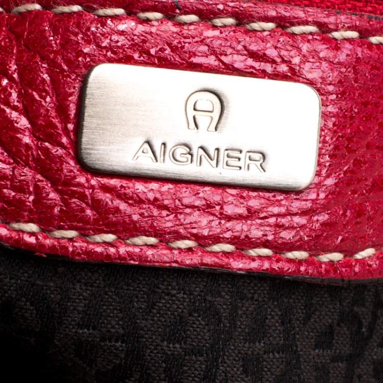 Pre Owned Aigner Red Leather Tassels Hobo 