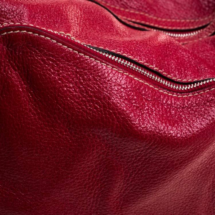 Pre Owned Aigner Red Leather Tassels Hobo 
