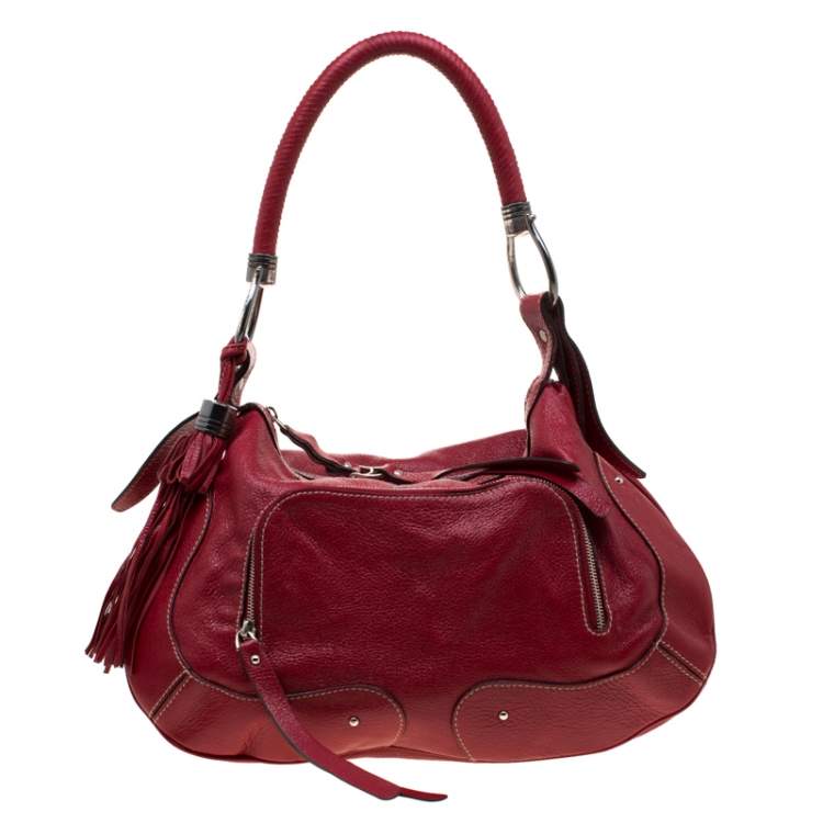 Aigner Red Leather Tassels Hobo Aigner