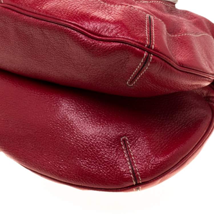 Pre Owned Aigner Red Leather Tassels Hobo 
