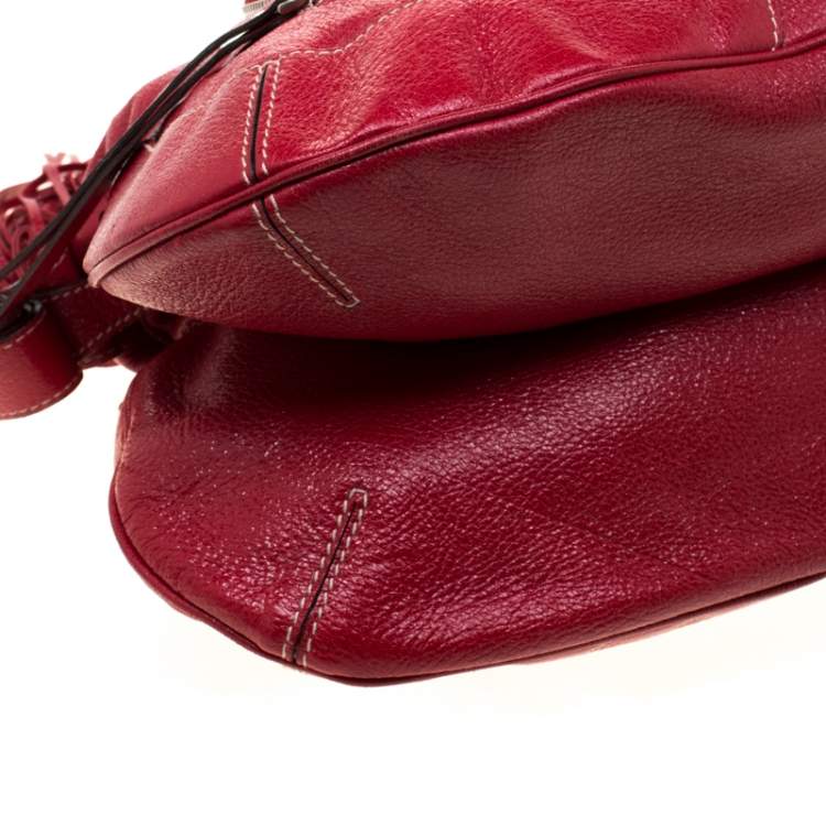 Pre Owned Aigner Red Leather Tassels Hobo 