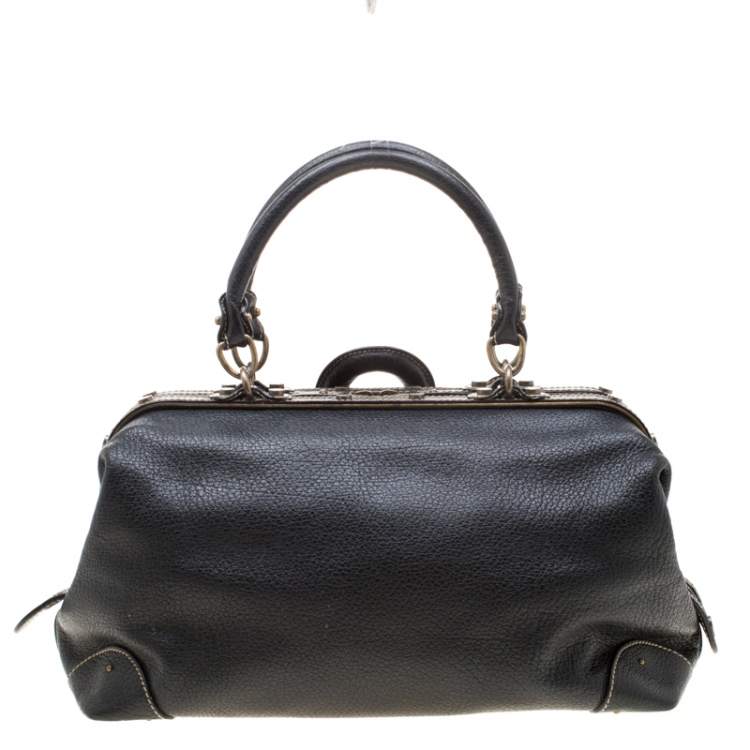 Pre Owned Aigner Black Leather Hyde Park Frame Satchel