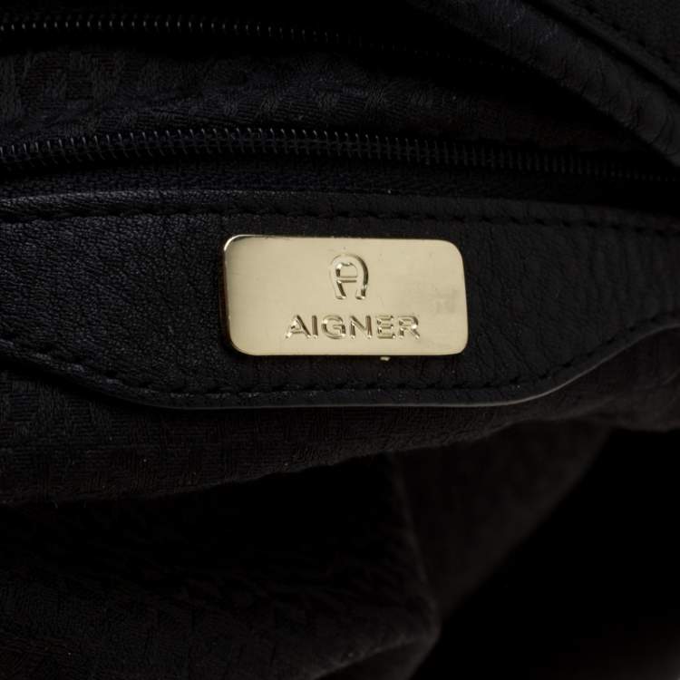 Pre Owned Aigner Black Leather Large Arya Hobo 