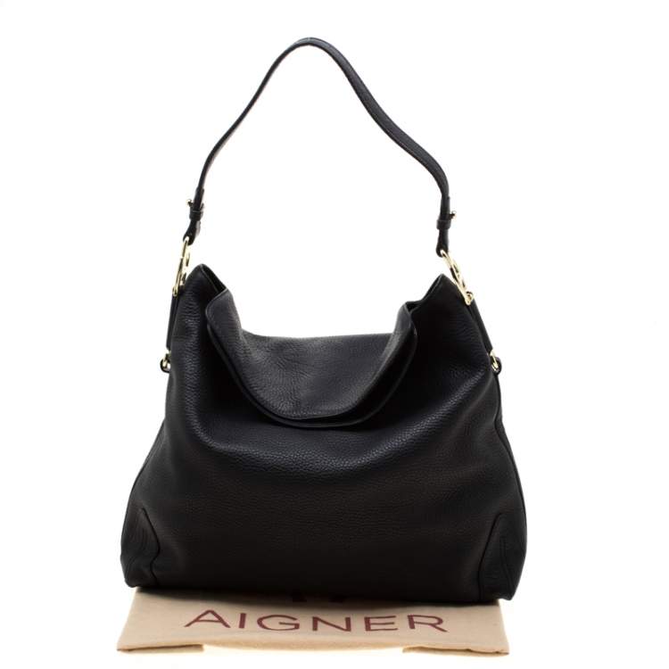 Pre Owned Aigner Black Leather Large Arya Hobo 