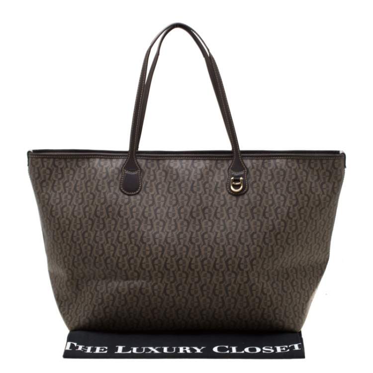 Pre Owned Aigner Beige/Brown Signature Coated Canvas Shopper Tote