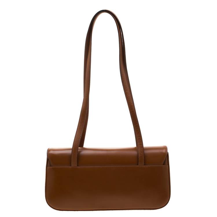 Pre Owned Aigner Brown Leather Flap Shoulder Bag