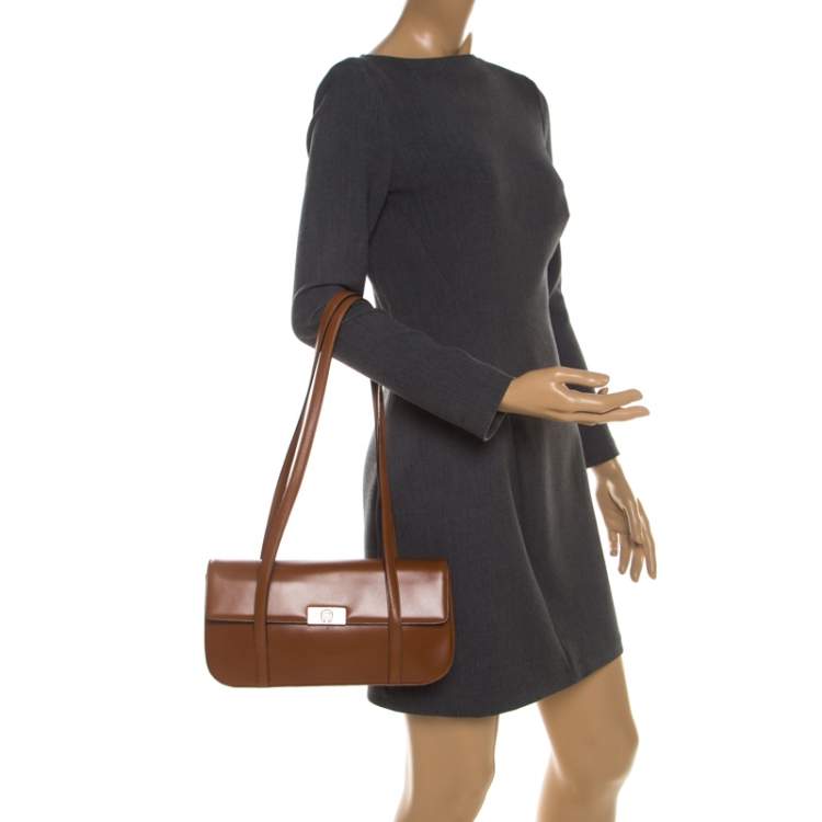 Pre Owned Aigner Brown Leather Flap Shoulder Bag