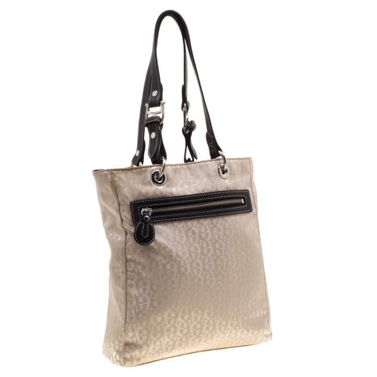 Pre Owned Aigner Beige/Black Signature Fabric Tote