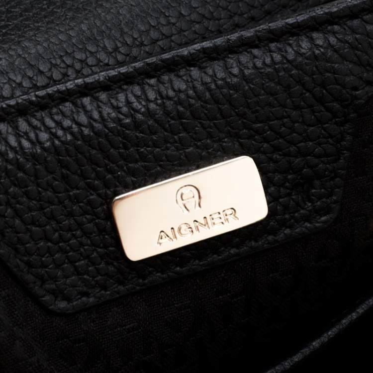 Pre Owned Aigner Black Leather Genoveva Top Handle Bag