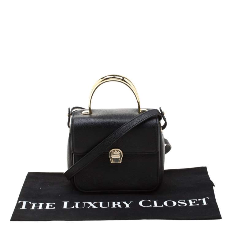 Pre Owned Aigner Black Leather Genoveva Top Handle Bag