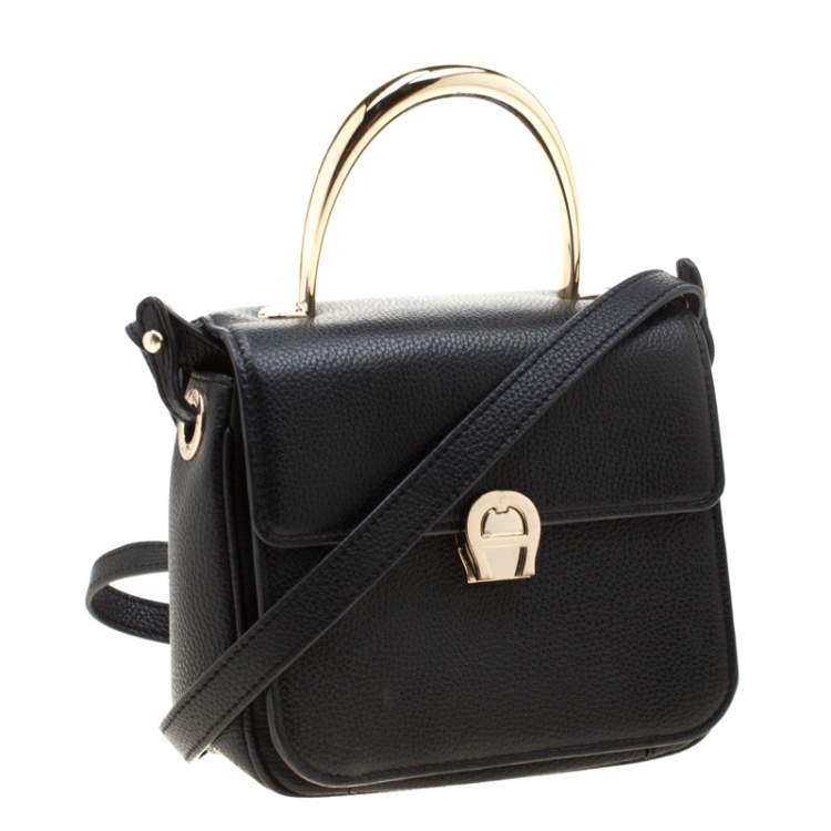 Pre Owned Aigner Black Leather Genoveva Top Handle Bag