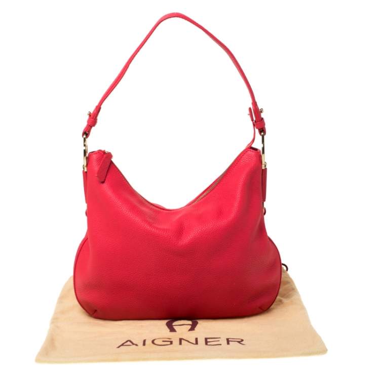 Pre Owned Aigner Pink Leather Top Zip Hobo