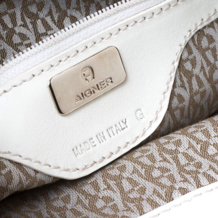 Pre Owned Aigner Off-white Leather Satchel