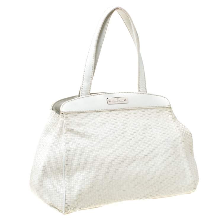 Pre Owned Aigner Off-white Leather Satchel