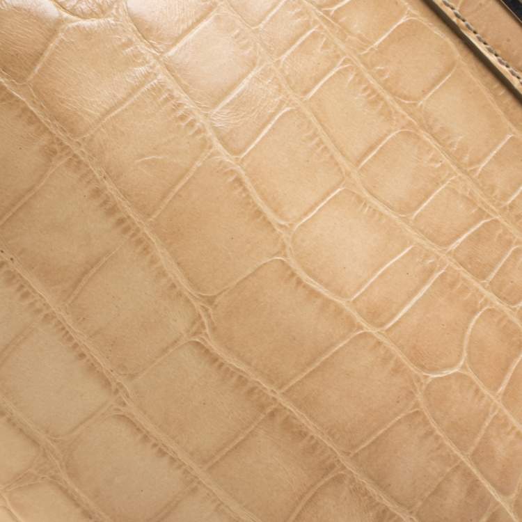 Pre Owned Aigner Beige Croc Embossed Leather Tote