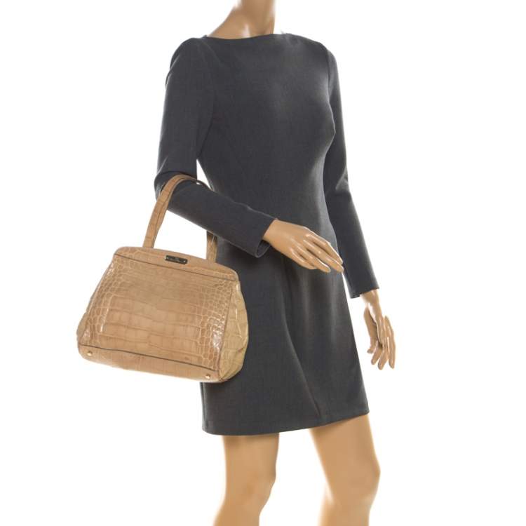 Pre Owned Aigner Beige Croc Embossed Leather Tote
