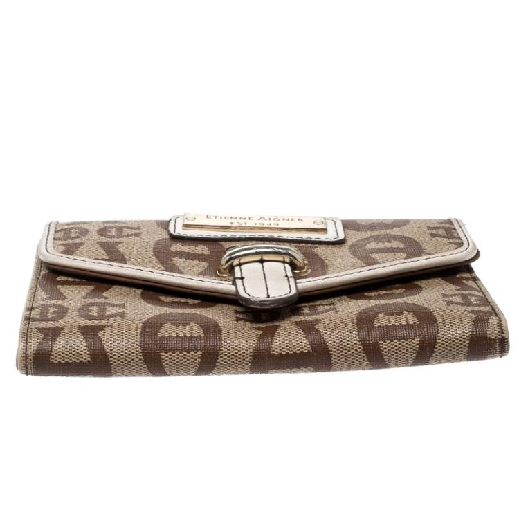 Pre Owned Aigner Beige Signature Coated Canvas Compact Wallet