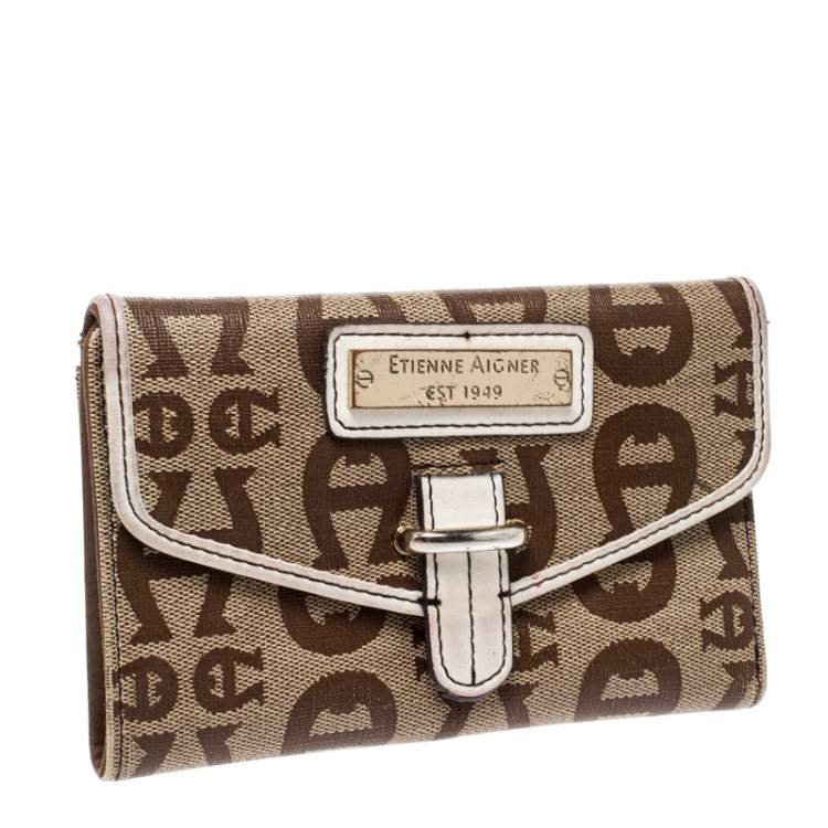 Pre Owned Aigner Beige Signature Coated Canvas Compact Wallet