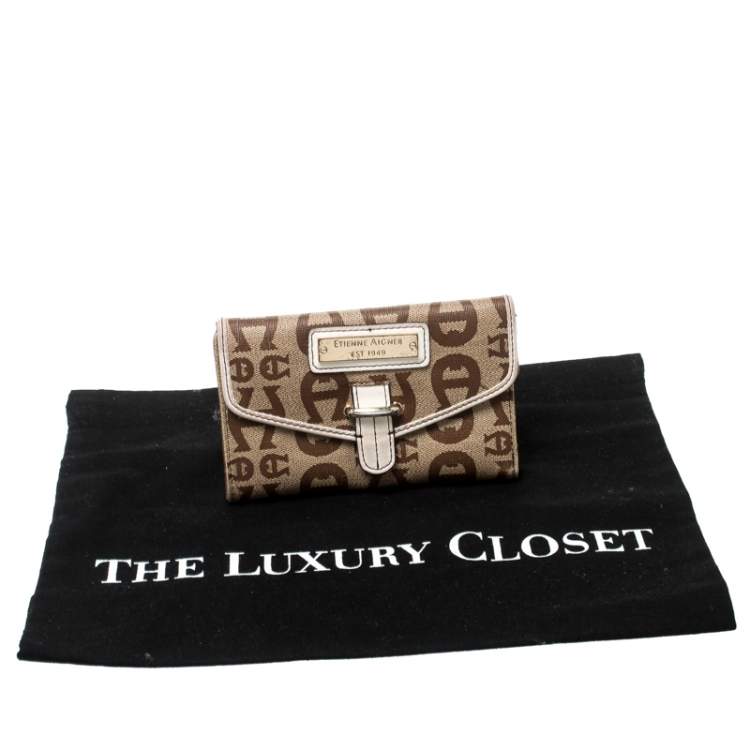 Pre Owned Aigner Beige Signature Coated Canvas Compact Wallet