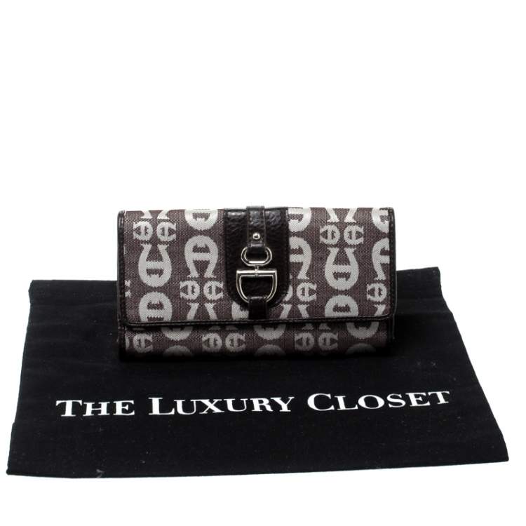 Pre Owned Aigner Brown/White Signature Canvas Continental Flap Wallet