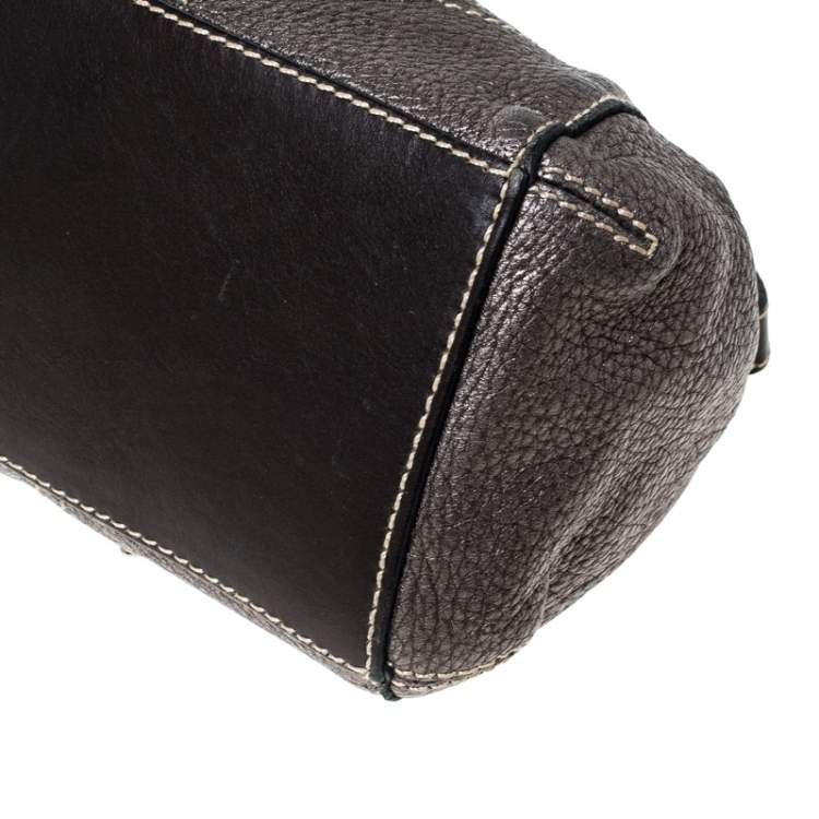 Pre Owned Aigner Metallic Grey Leather Shoulder Bag