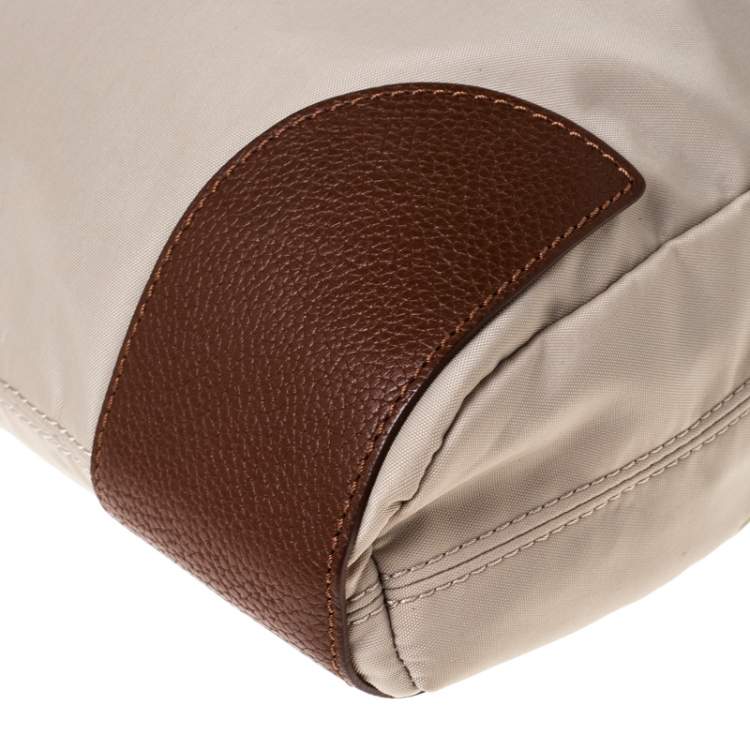 Pre Owned Aigner Beige/Brown Nylon and Leather Logo Buckle Crossbody Bag