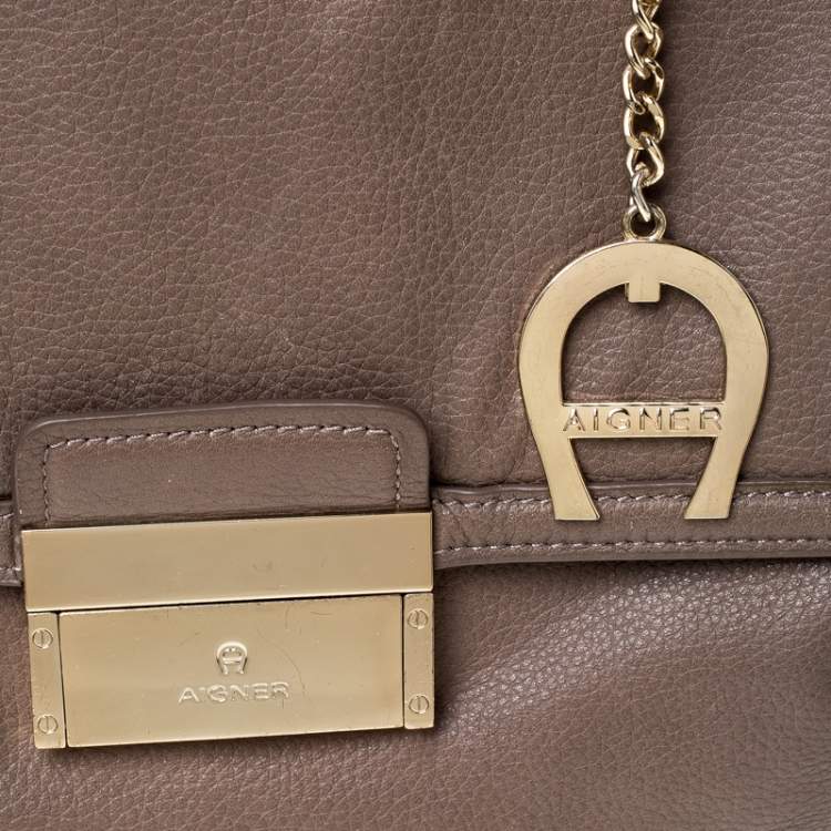 Pre Owned Aigner Light Brown Leather Top Handle Bag